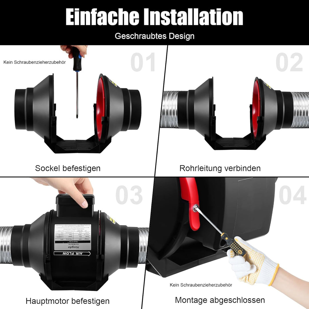 100 mm Einstellbar Rauchabzug Rohrventilator Inline-Kanalventilator, 310 m3/h Abluftventilator Lüfte