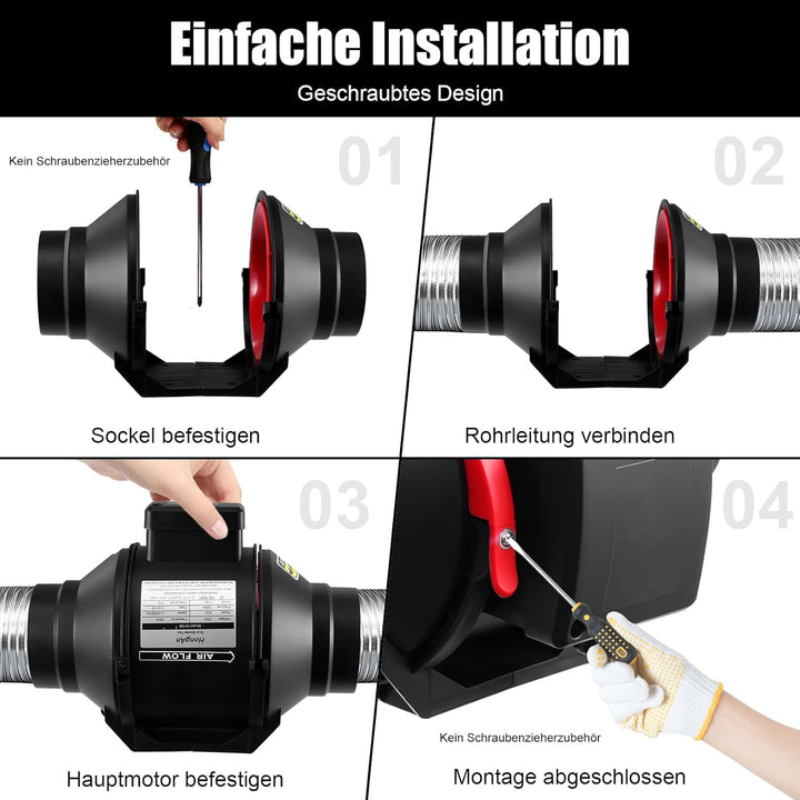 100 mm Einstellbar Rauchabzug Rohrventilator Inline-Kanalventilator, 310 m3/h Abluftventilator Lüfte