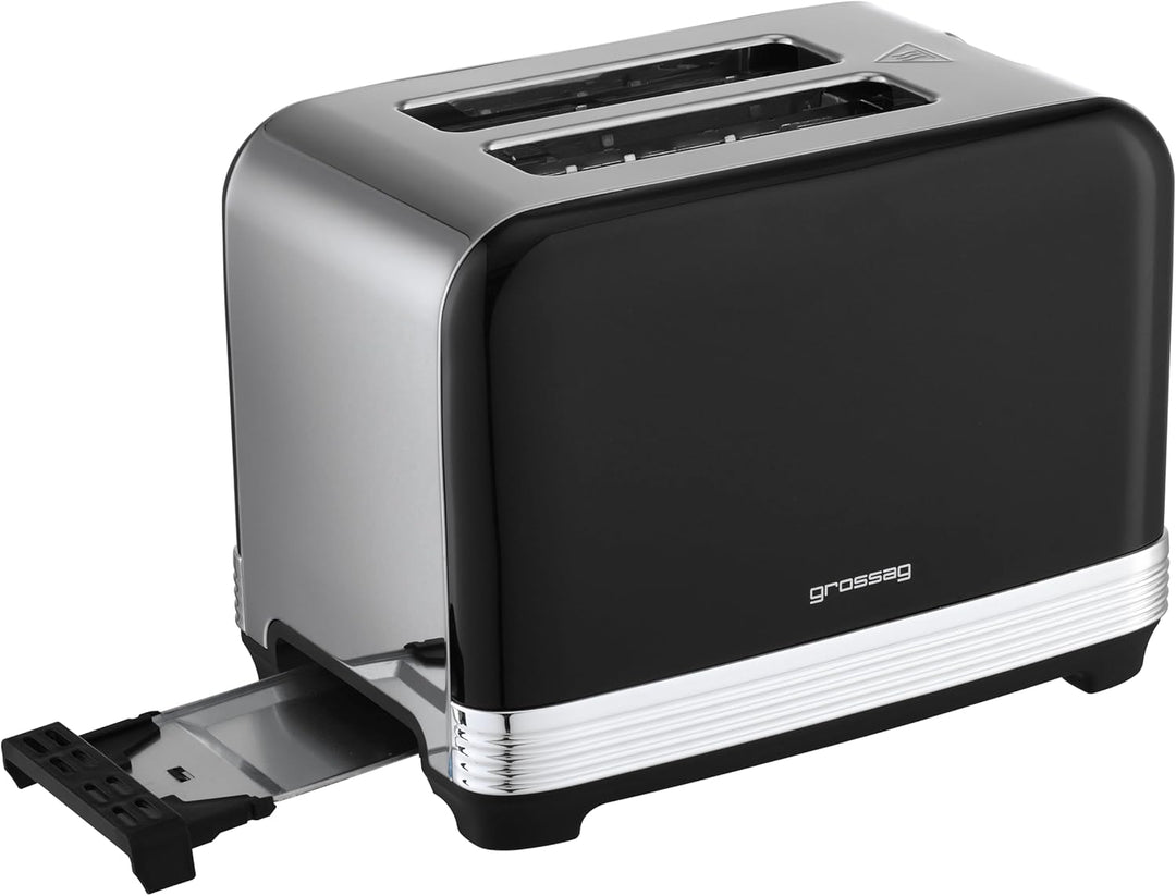 grossag TA 28.07, 2-Scheiben Edelstahl-Toaster, schwarzes Retro Metallic-Design, stufenlose Bräunung