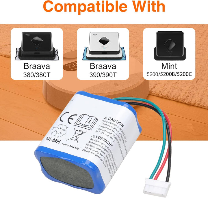 Pickle Power 7.2V 3000mAh NI-MH Akku für iRobot Braava 380T, 380, 390T, Mint 5200, 5200B, 5200C Stau