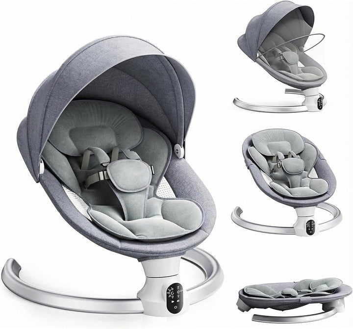 Bluetooth Elektrische Babyschaukel, Upgrade 5-Punkte Geschirr Elektrische Babywippe mit 5 Geschwindi