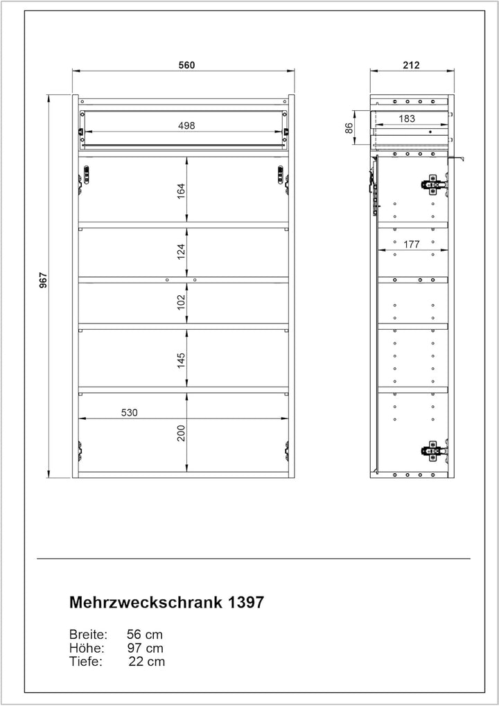 Germania Hängender Schuhschrank 1397-549 GW-Ameca, in Graphit/Eiche, geringe Tiefe, optimal für schm