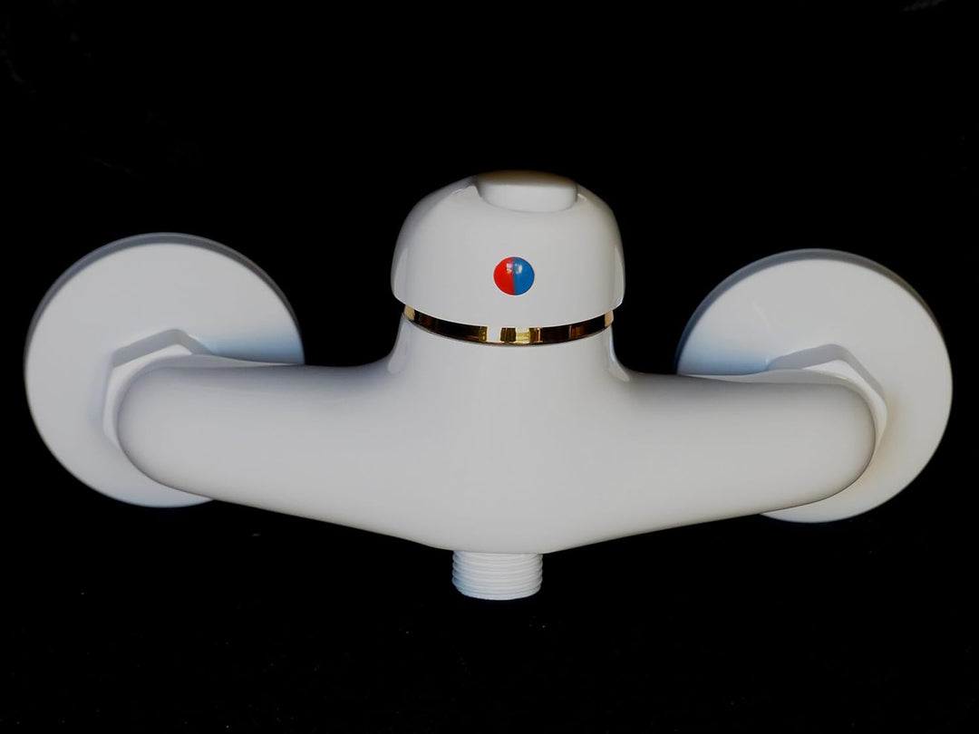 Einhebel Duscharmatur in Weiss/Gold.