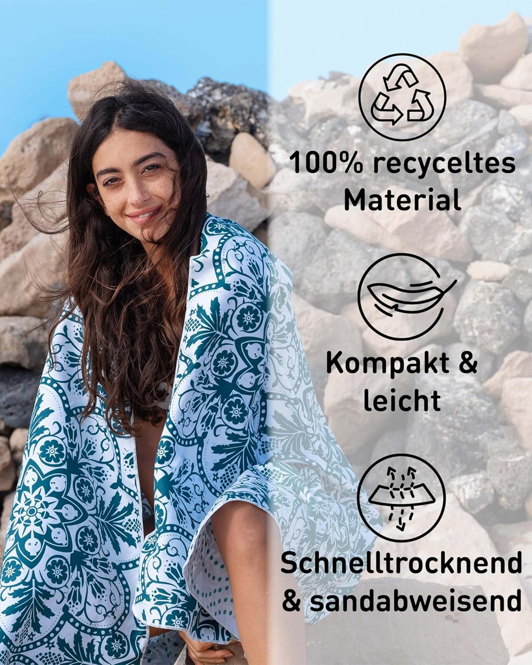 Fit-Flip Strandtuch XXL aus Mikrofaser - leicht und schnelltrocknend - 100% recyceltes Strandhandtuc