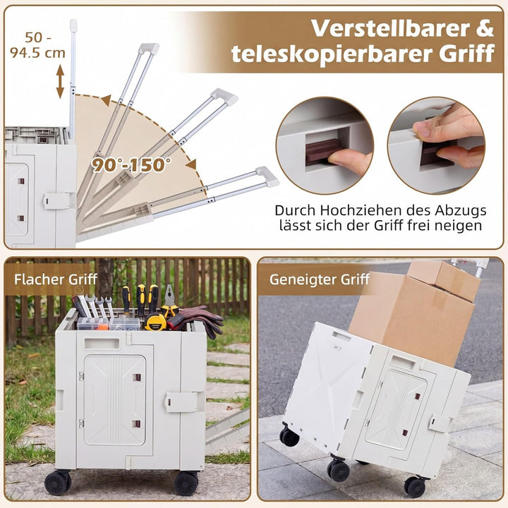 COSTWAY Einkaufstrolley klappbar, Einkaufswagen 75L, Einkaufskorb mit Deckel, Rollen & verstellbarem