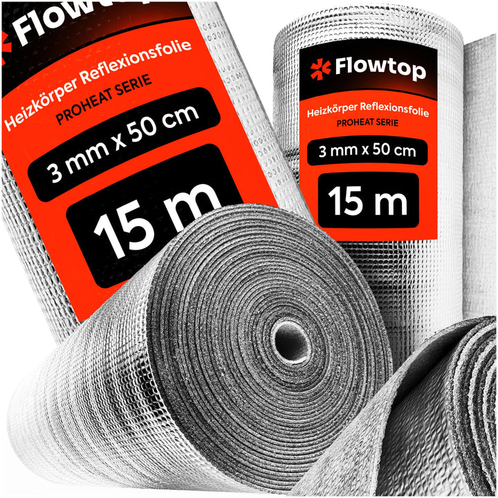 HEIZKÖRPER REFLEXIONSFOLIE 15 M X 0,5 M ISOLIERFOLIE WANDISOLIERUNG REFLEXIONSPLATTE FLOWTOP Reflekt