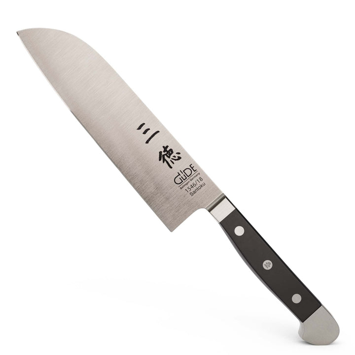 GÜDE Solingen - Santoku geschmiedet, 18 cm, POM schwarz, ALPHA, Doppelkropf, Handmade Germany POM 18