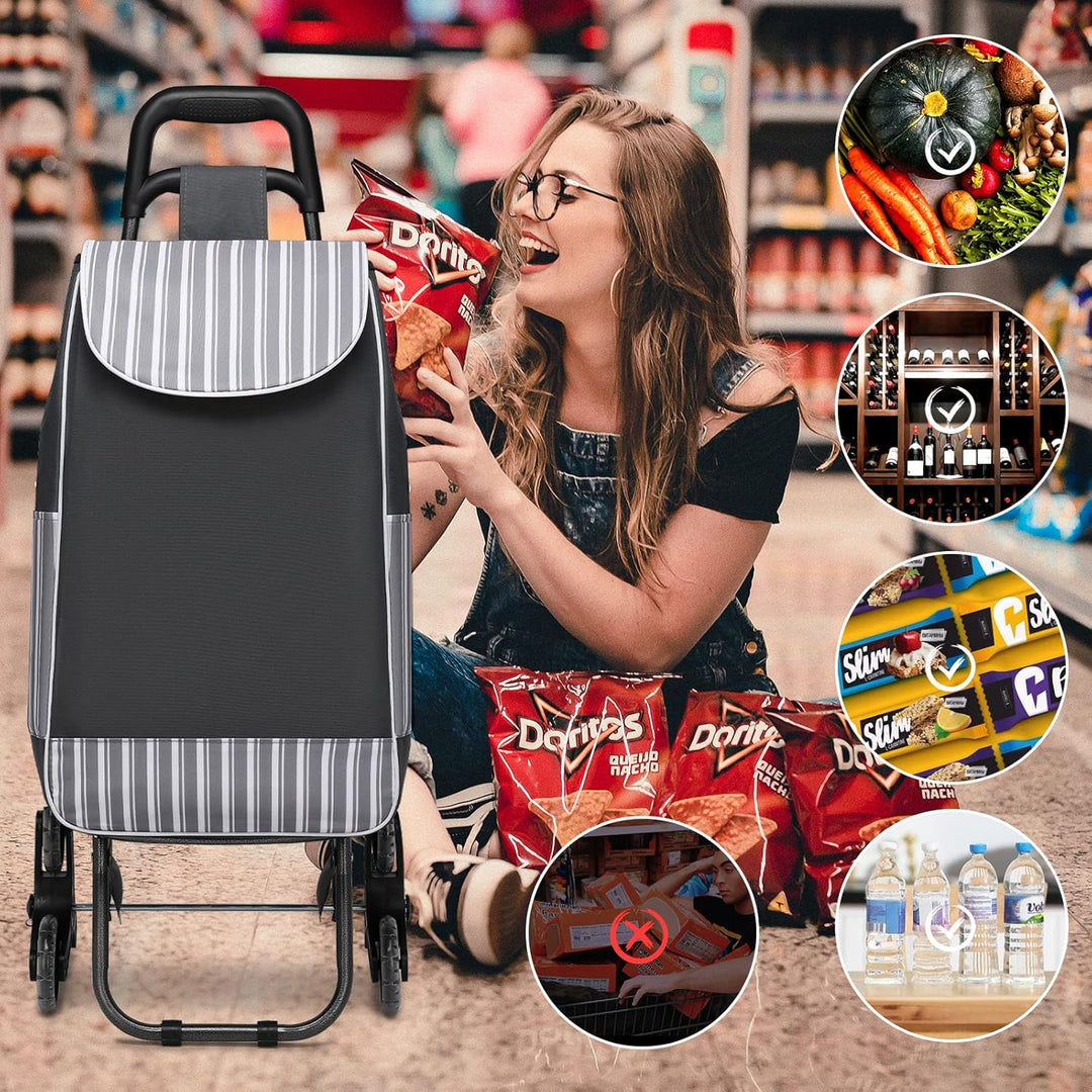 Kono Einkaufstrolley Stabiler 2 in 1 Klappbar Einkaufswagen Multifunktional Treppensteigwagen mit 3