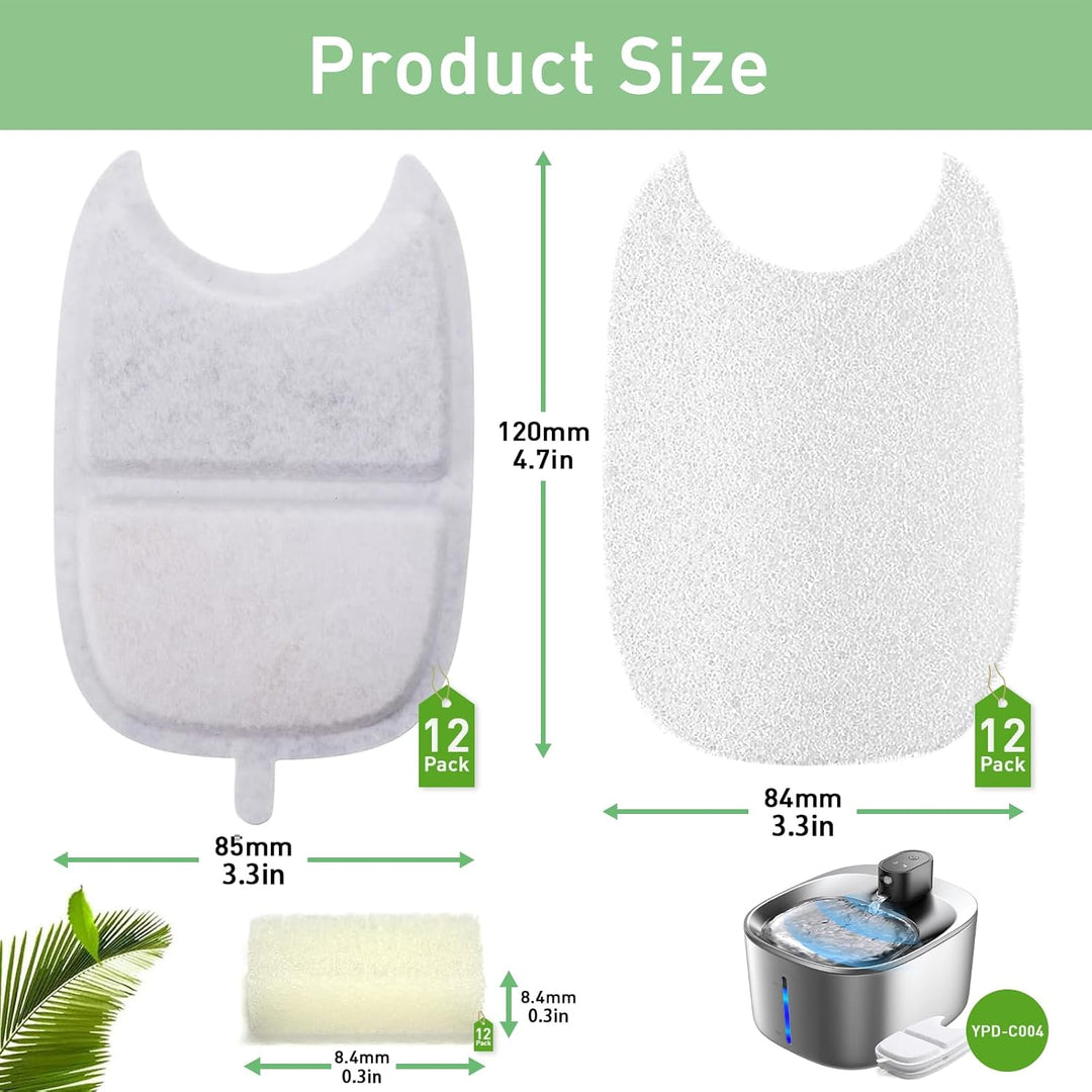 12 Set Katzenbrunnen Filter für 4L Trinkbrunnen,12 Stück Kohlefilter und 24 Stück Schaumstofffilter