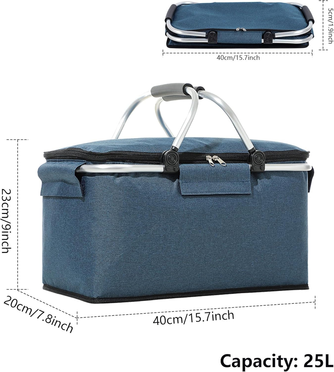 JXCTNNU Picknickkorb 25L Einkaufskorb Faltbar Gross Picknickkorb Kühlkorb Einkaufskorb mit Deckel Tr