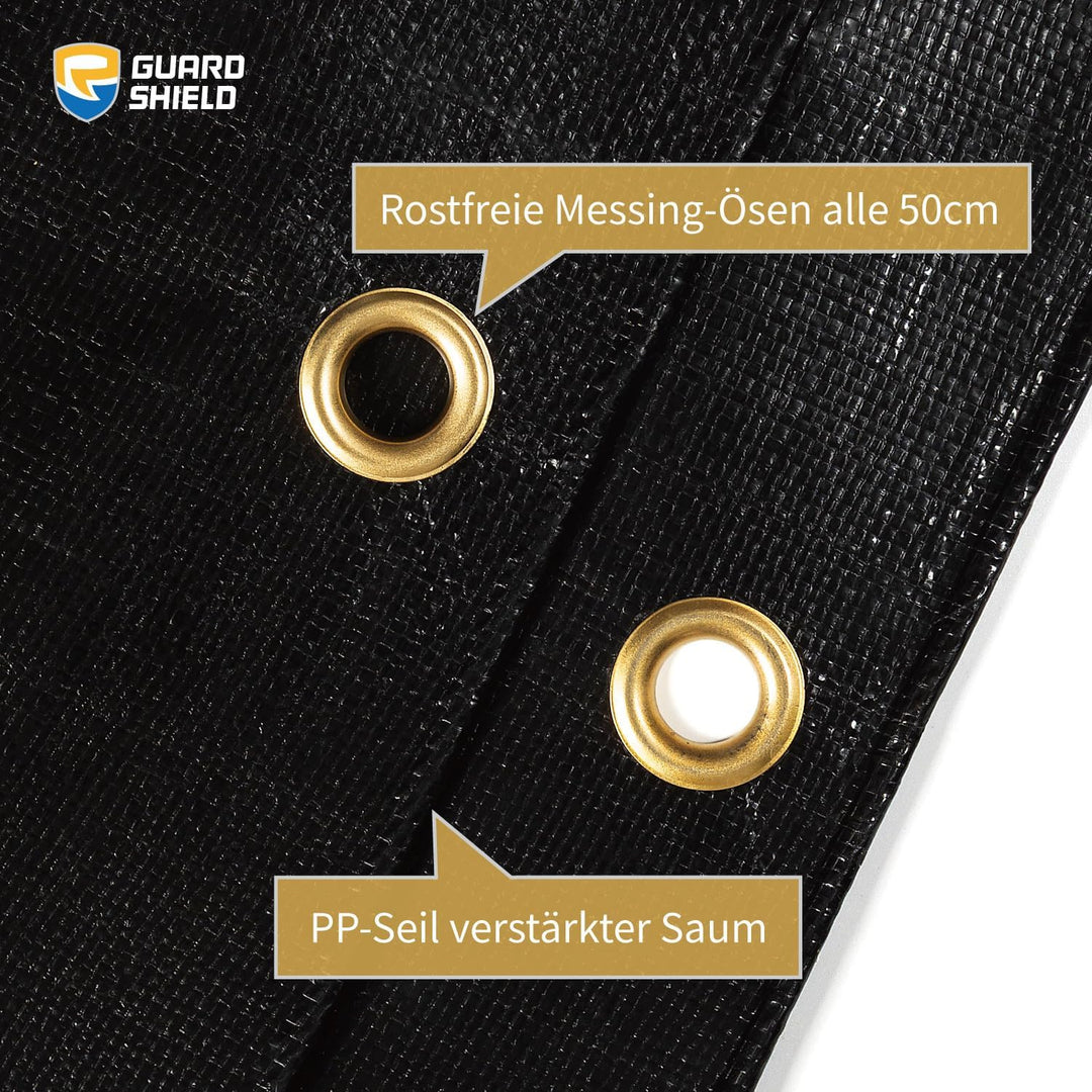 GUARD SHIELD Abdeckplane Wasserdicht mit Ösen 4m x 6m Schwarz Multifunktionale Polyester-Plane 260g/