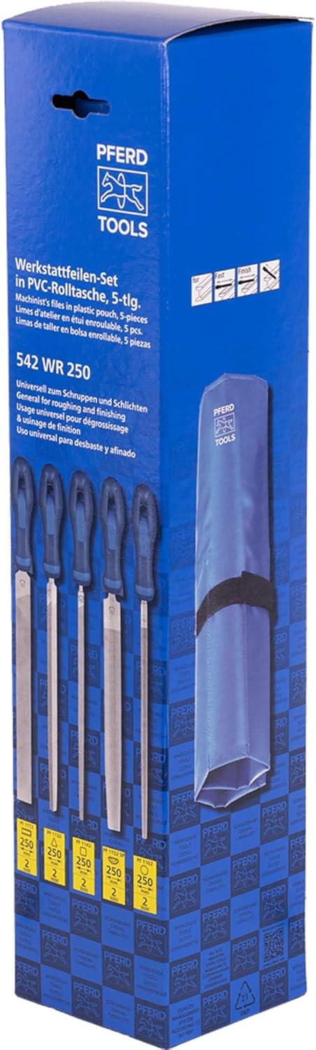 Feilensatz L.250mm Hieb 2 2K-Ergo PFERD Werkstattfeilen-Set in PVC-Rolltasche Kreuzhieb H2 Länge 250