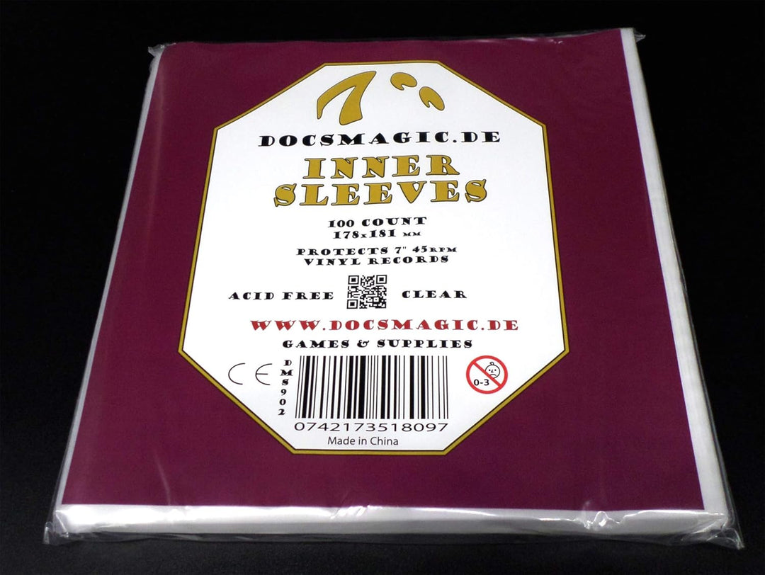 docsmagic.de 100 Inner Sleeves + Premium Resealable Outer Bags for 7" 45rpm Vinyl Records Clear - Sc