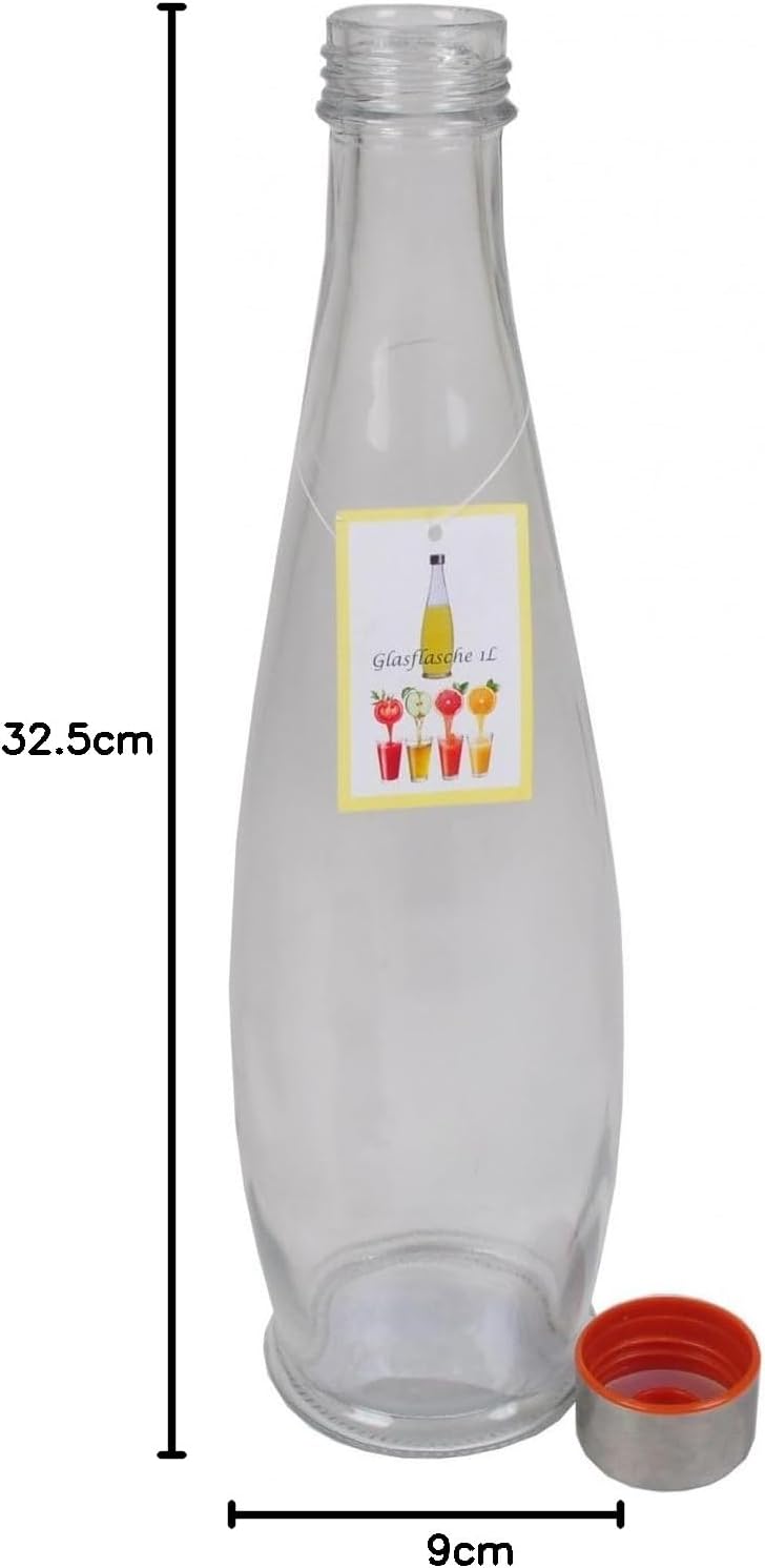BURI 6x Glasflasche 1L mit Schraubdeckel Flasche Schraubverschluss Saft Most Flasche