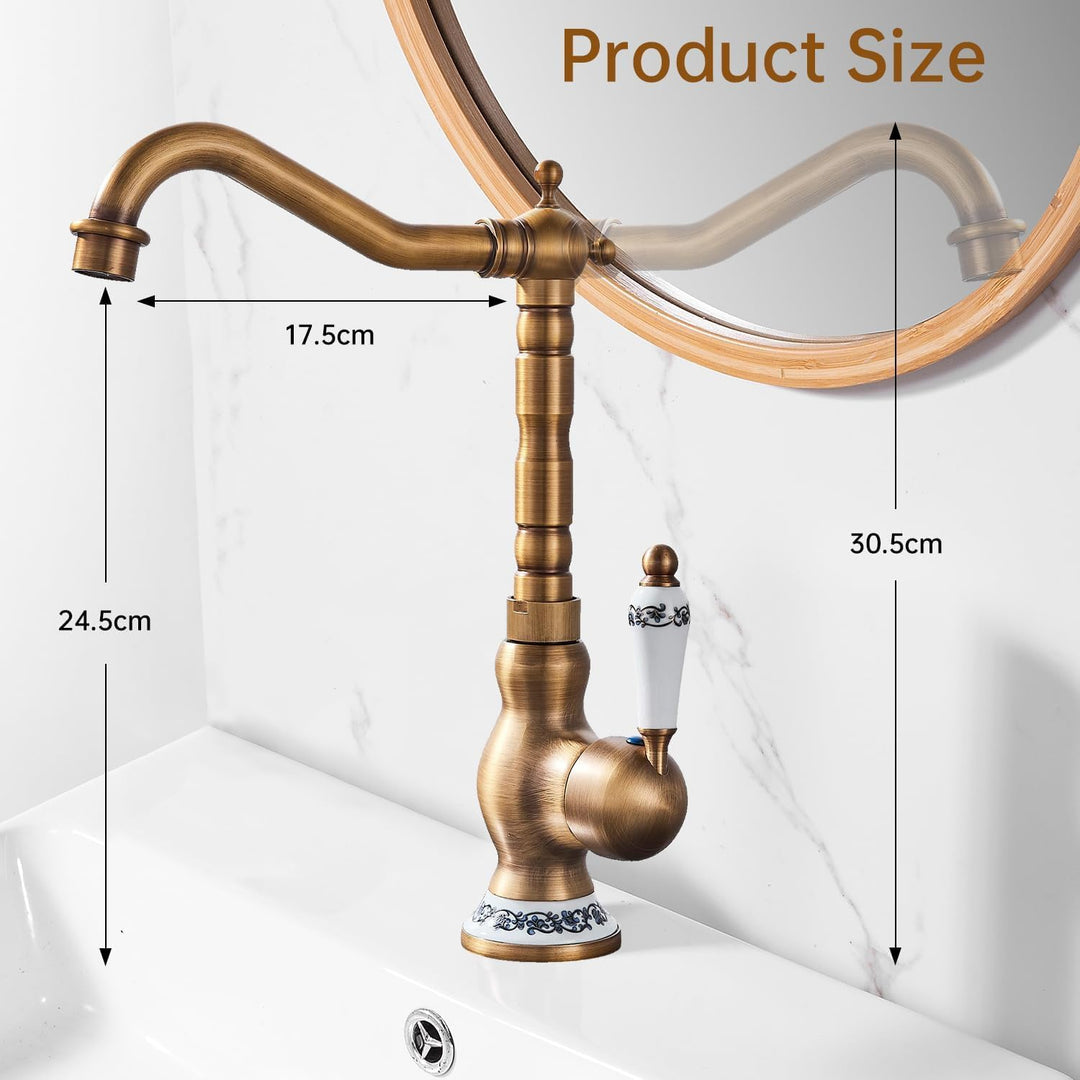 Wasserhahn Küche Retro Messing Armatur Bad Mittelalter Küchenarmatur Hoher Bogen Mischbatterie Spült