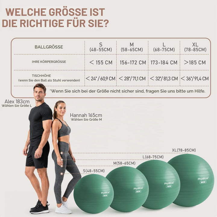 PhysKcal Gymnastikball und 23 cm Pilatesball Set, Anti Burst Gymnastikball, Anti-Rutsch-Sitzball, Ba