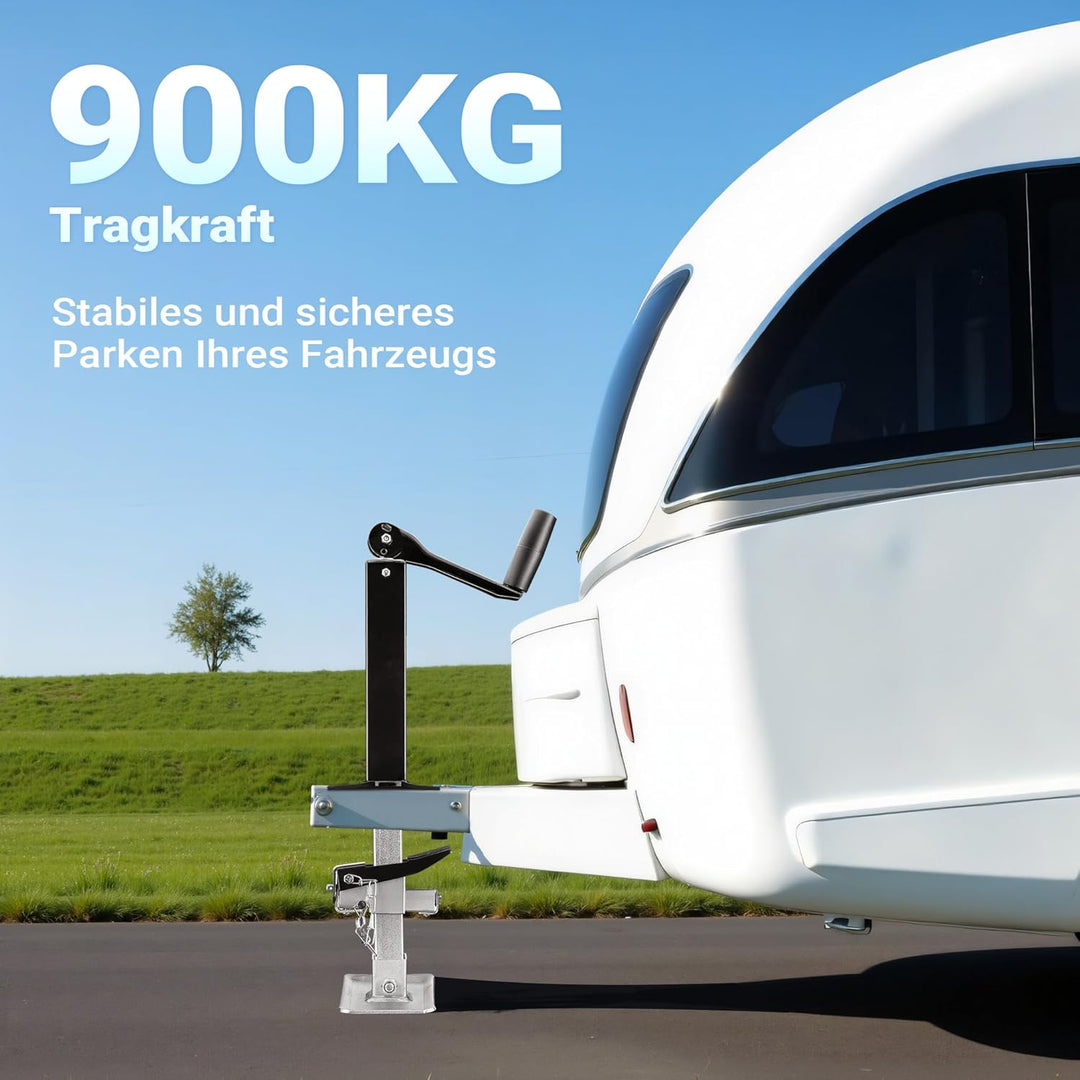 Wiltec Stützfuss 900 kg Kurbel Oben mit A-Rahmen-Halterung, höhenverstellbare Anhängerstütze mit Fus