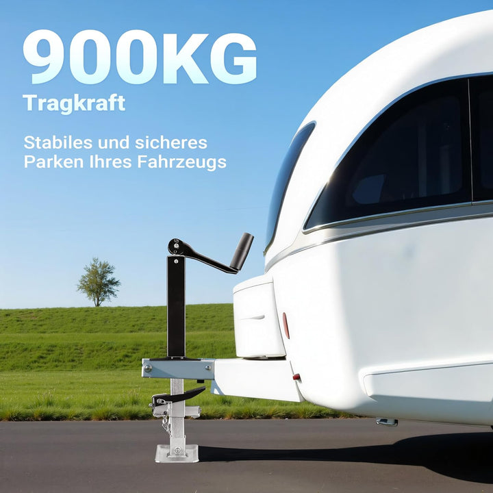 Wiltec Stützfuss 900 kg Kurbel Oben mit A-Rahmen-Halterung, höhenverstellbare Anhängerstütze mit Fus