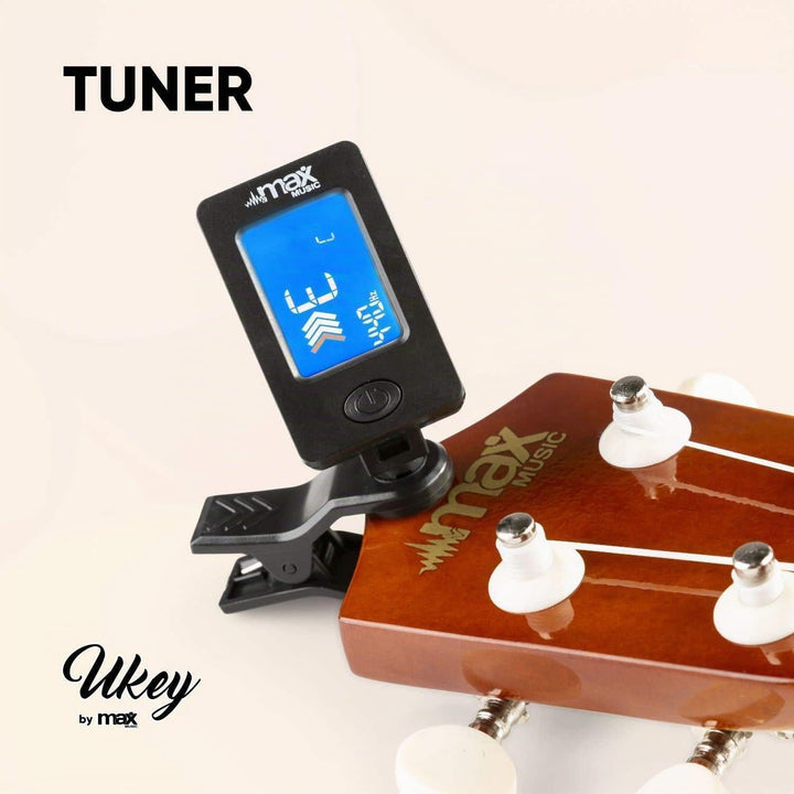 MAX UKEY Ukulele Komplett Set inkl. Plektren, digitalem Stimmgerät und Tasche, 21" mini Gitarre, Uku