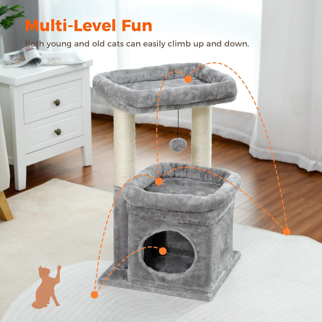 PAWZ Road Kleiner Katzenbaum, mehrstöckiger Katzenturm mit Sisal-überzogenem Kratzbaum, gemütlicher