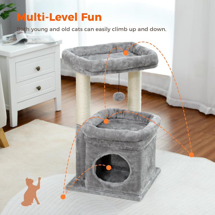 PAWZ Road Kleiner Katzenbaum, mehrstöckiger Katzenturm mit Sisal-überzogenem Kratzbaum, gemütlicher