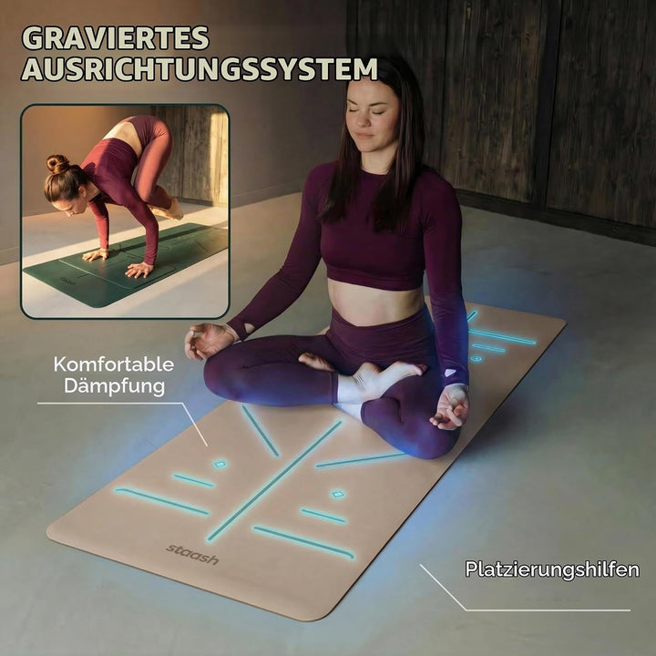 STAASH Premium Yogamatte Set – Rutschfest aus PU &amp; Naturkautschuk (4,5mm) – Inkl. Yoga Handtuch, Gur