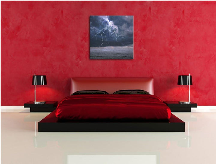 Gewitter über Meer, Format: 70x70 auf Leinwand, XXL riesige Bilder fertig gerahmt mit Keilrahmen, Ku