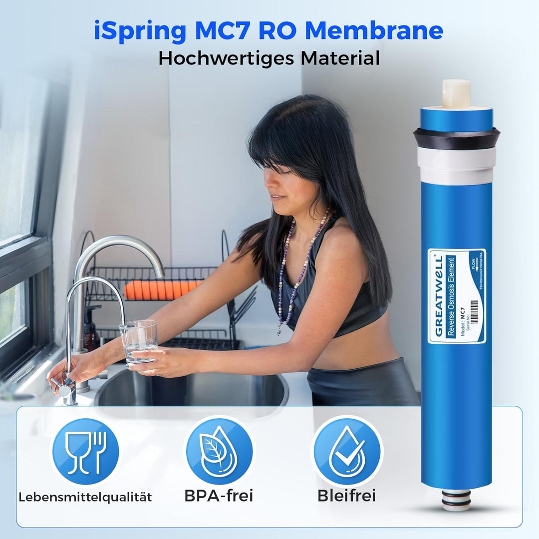 iSpring MC7 Umkehrosmose Membrane Ersatz 75 GPD, 11.75" X 1.75", Blau, 75 GPD
