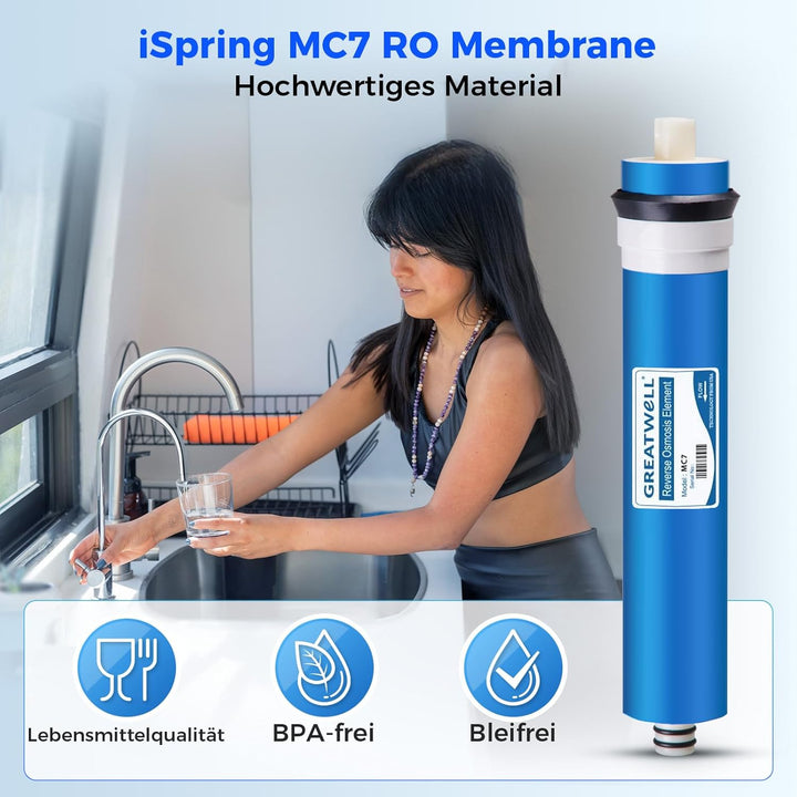 iSpring MC7 Umkehrosmose Membrane Ersatz 75 GPD, 11.75" X 1.75", Blau, 75 GPD