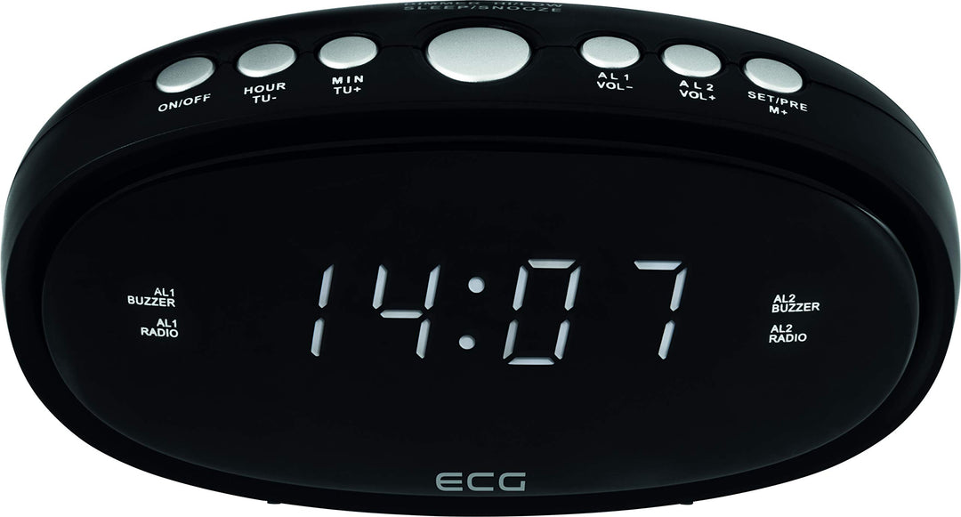ECG RB 010 Black Radiowecker – FM Tuner; 10 Vorwahlen; Digitale Uhr/Wecker; Wecken durch Radio/Wecke
