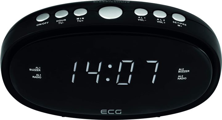 ECG RB 010 Black Radiowecker – FM Tuner; 10 Vorwahlen; Digitale Uhr/Wecker; Wecken durch Radio/Wecke