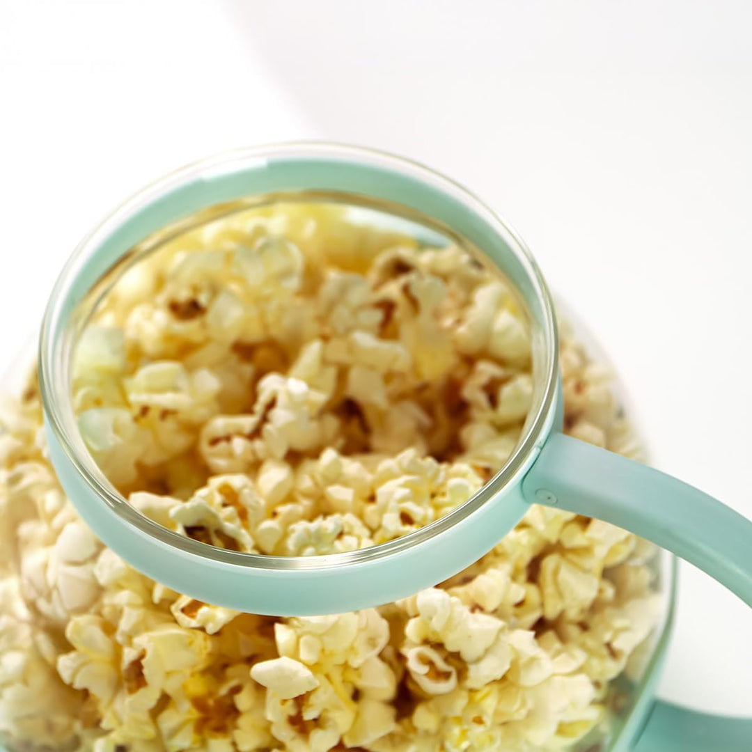 JOCCA Popcornbox aus Glas, 2,2 l, Silikon-Buttergitter, spülmaschinenfest, hohe Temperaturen, Gesund