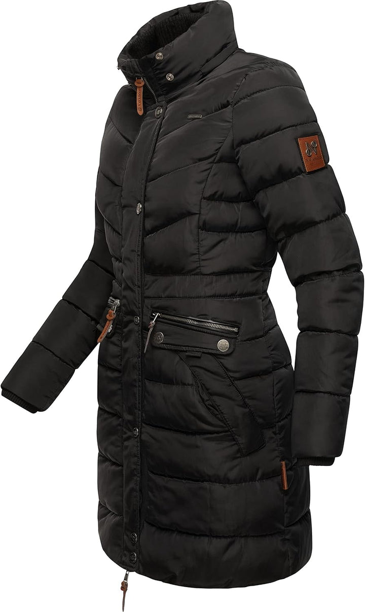 Navahoo Damen Winter-Steppmantel Paula mit abnehmbarer Kunstfellkapuze | Länge: oberschenkellang | W