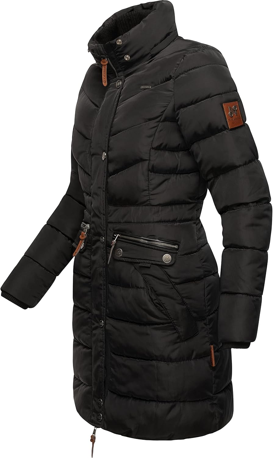 Navahoo Damen Wintermantel warmer Steppmantel lang mit abnehmbarer Kunstfell-Kapuze Paula XS-5XL S B