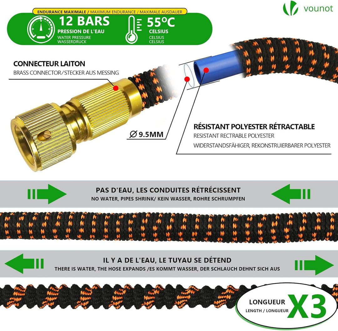 VOUNOT Flexibler Gartenschlauch 15 m, Flexibel Wasserschlauch Dehnbarer mit 10 Sprühfunktionen, 1/2