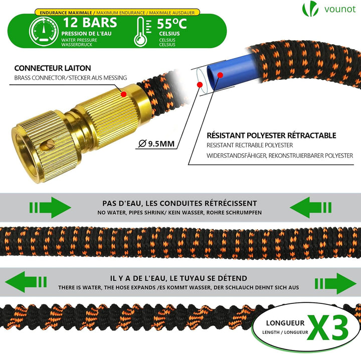 VOUNOT Flexibler Gartenschlauch 15 m, Flexibel Wasserschlauch Dehnbarer mit 10 Sprühfunktionen, 1/2