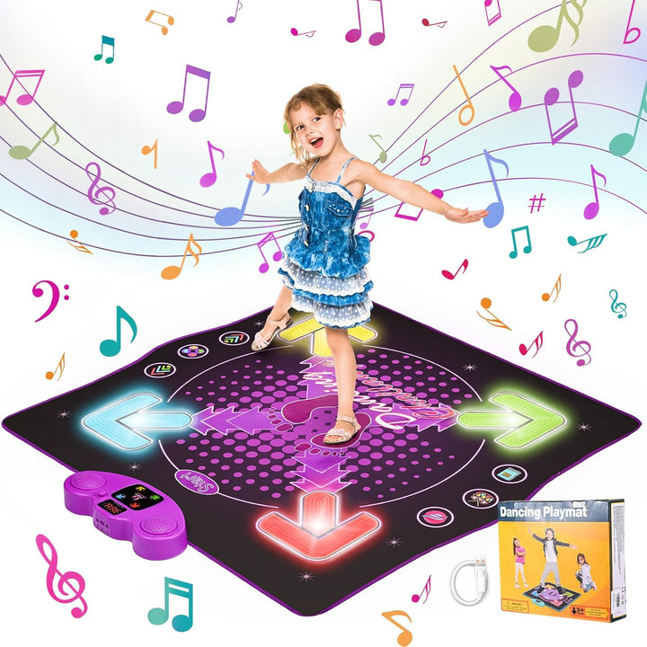Tanzmatte mit Bluetooth & Beleuchtung, 4 Spielmodi – Interaktive Musikmatte für Kinder mit Rutschfes