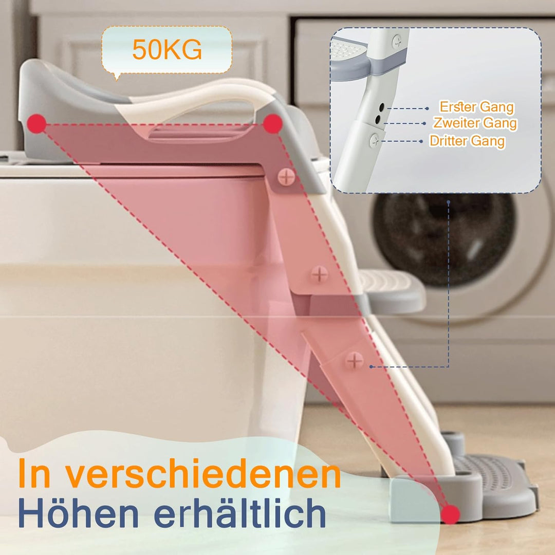 3 IN 1 Toilettensitz Kinder, Toilettenleiter für Kinder mit Verstellbar Treppe, Spritz und Rutschfes