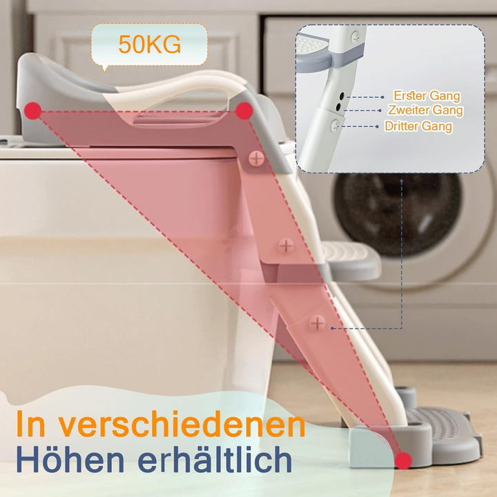 3 IN 1 Toilettensitz Kinder, Toilettenleiter für Kinder mit Verstellbar Treppe, Spritz und Rutschfes