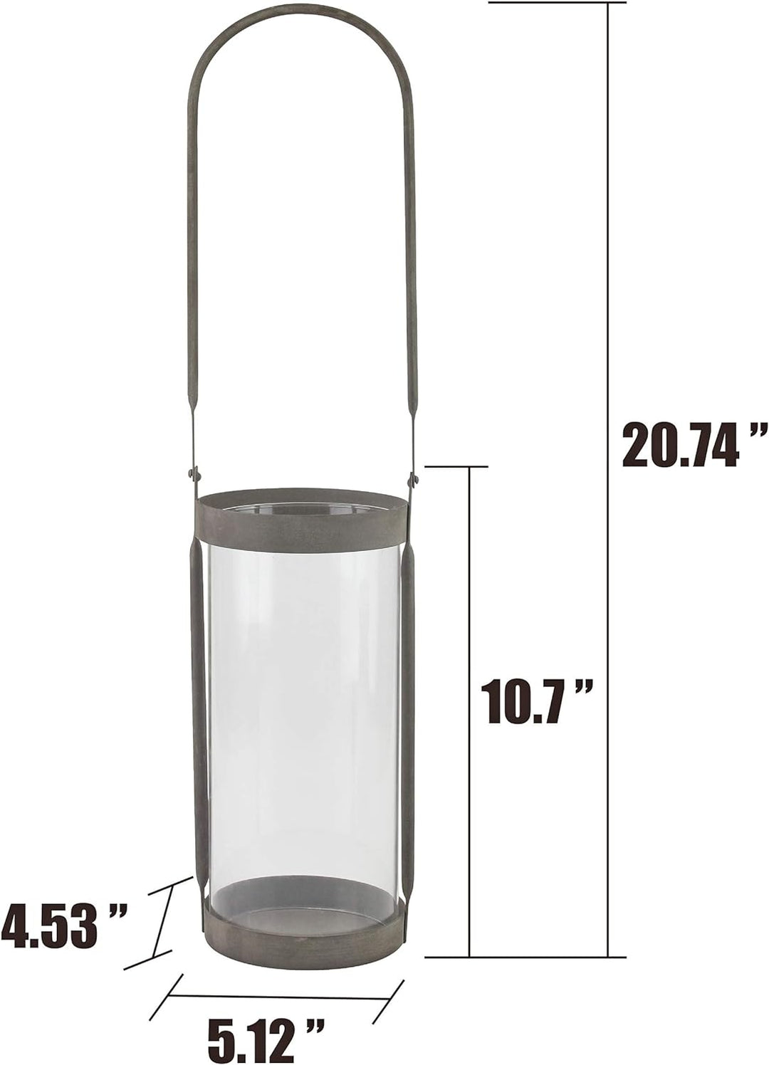 Stonebriar Industrial Glass Cylinder Hurricane Candle Lantern with Rustic Zinc Metal Frame and Handl