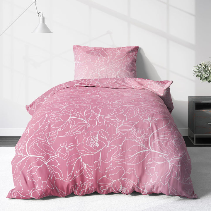 LINKHOFF Biber Bettwäsche Set 2tlg 135 x 200cm - Winterbettwäsche Altrosa Blumen Ranken-Motiv in Ros