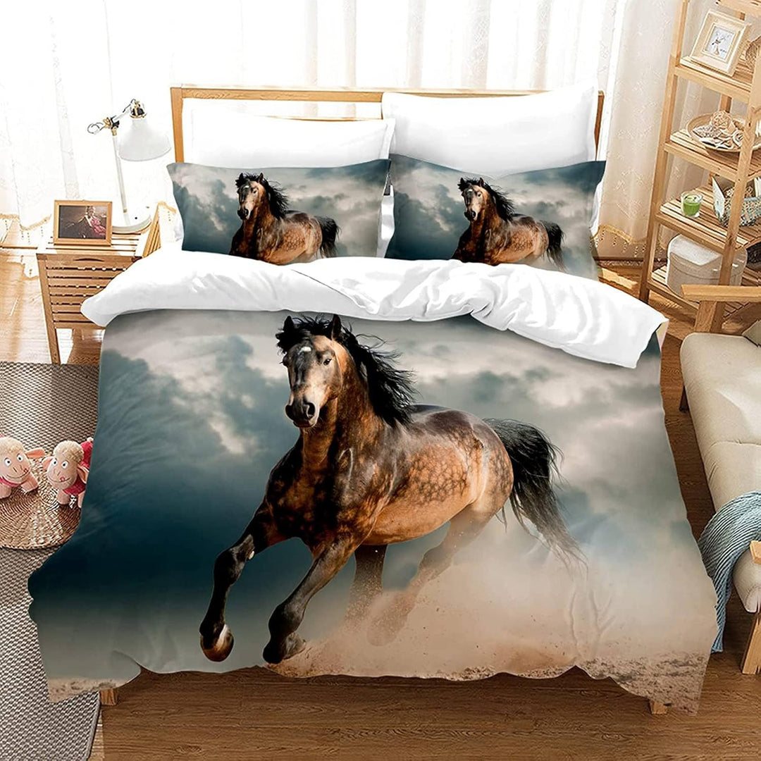 CXYXHW Bettwäsche Set 3 Teilig Bettbezüge 3D-Druck Tiere Pferd Motiv Bettbezug,Mikrofaser,Pflegeleic
