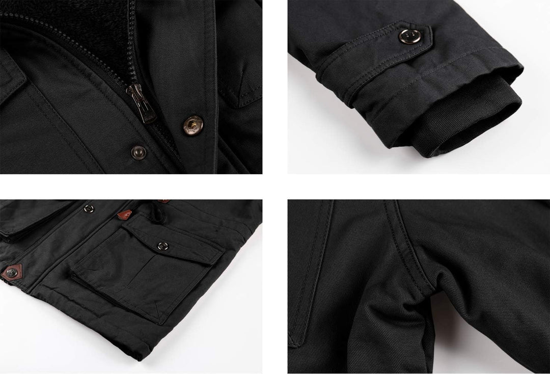 KEFITEVD Winterparka Herren Fleece Gefüttert Winterjacke mit Viele Taschen Kapuze Warm Winter Mantel