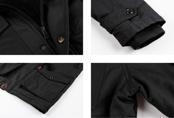 KEFITEVD Winterparka Herren Fleece Gefüttert Winterjacke mit Viele Taschen Kapuze Warm Winter Mantel