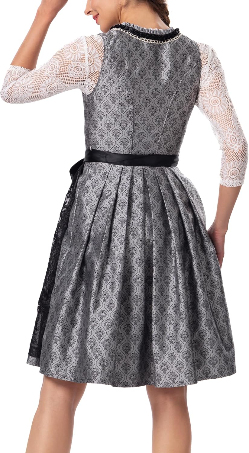 Dirndlparty Dirndl Schwarz Trachtenkleid Dirndl Damen Midi mit Spitzenschürze, 60cm Knielang Dunkel
