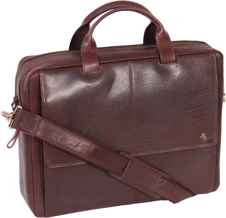 A1 FASHION GOODS Echtes Leder Aktenkoffer A124 Braun Laptop Organizer Arbeit Geschäftstasche