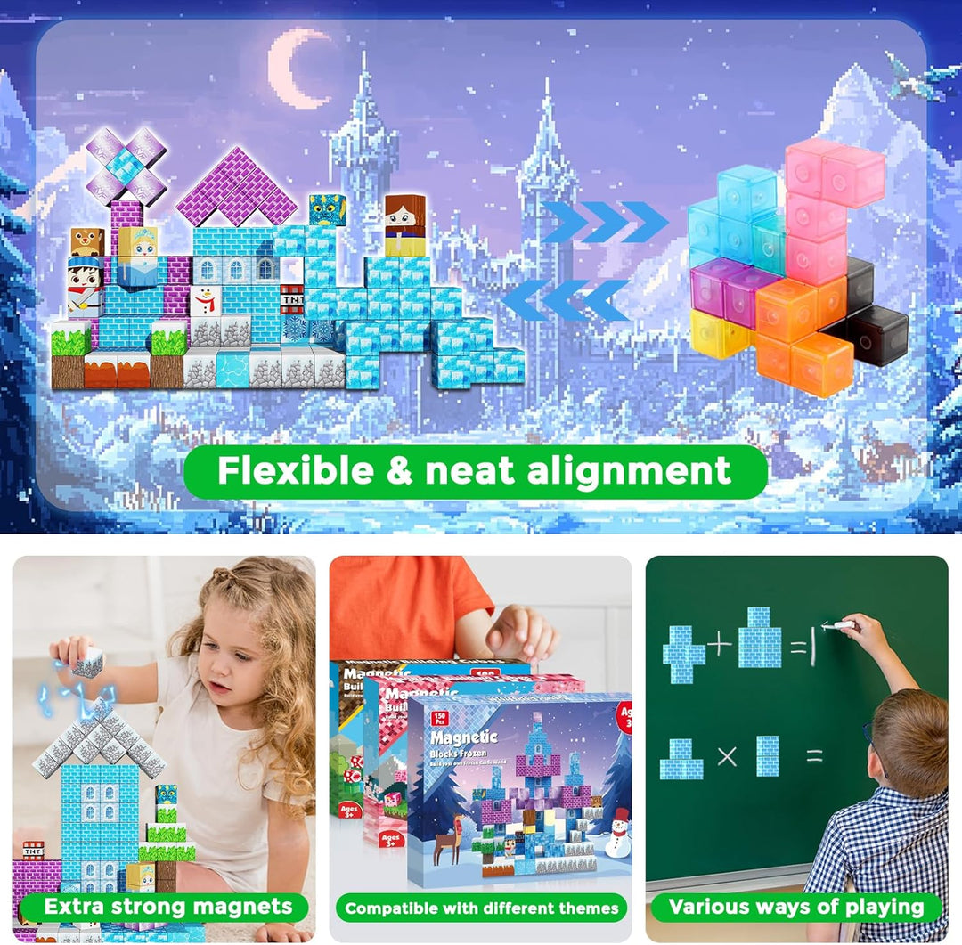 Magnetische Bausteine, 150 Stück bauen die Frostkönigin Schloss, Montessori Magnetspielzeug für Kind