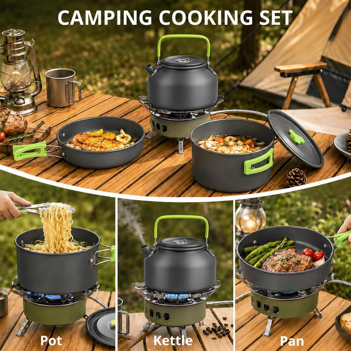 aiGear Camping Kochgeschirr Set/Outdoor Geschirr Set | Camping Topf Kochtopf Tragbar Aluminium | mit