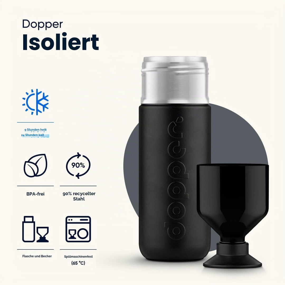 Dopper Insulated Blazing Black Thermosflasche 1L - Doppelwandig, auslaufsicher, hält 24h kalt/9h hei
