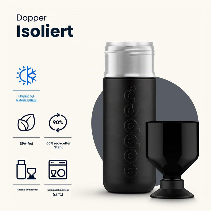 Dopper Insulated Blazing Black Thermosflasche 1L - Doppelwandig, auslaufsicher, hält 24h kalt/9h hei